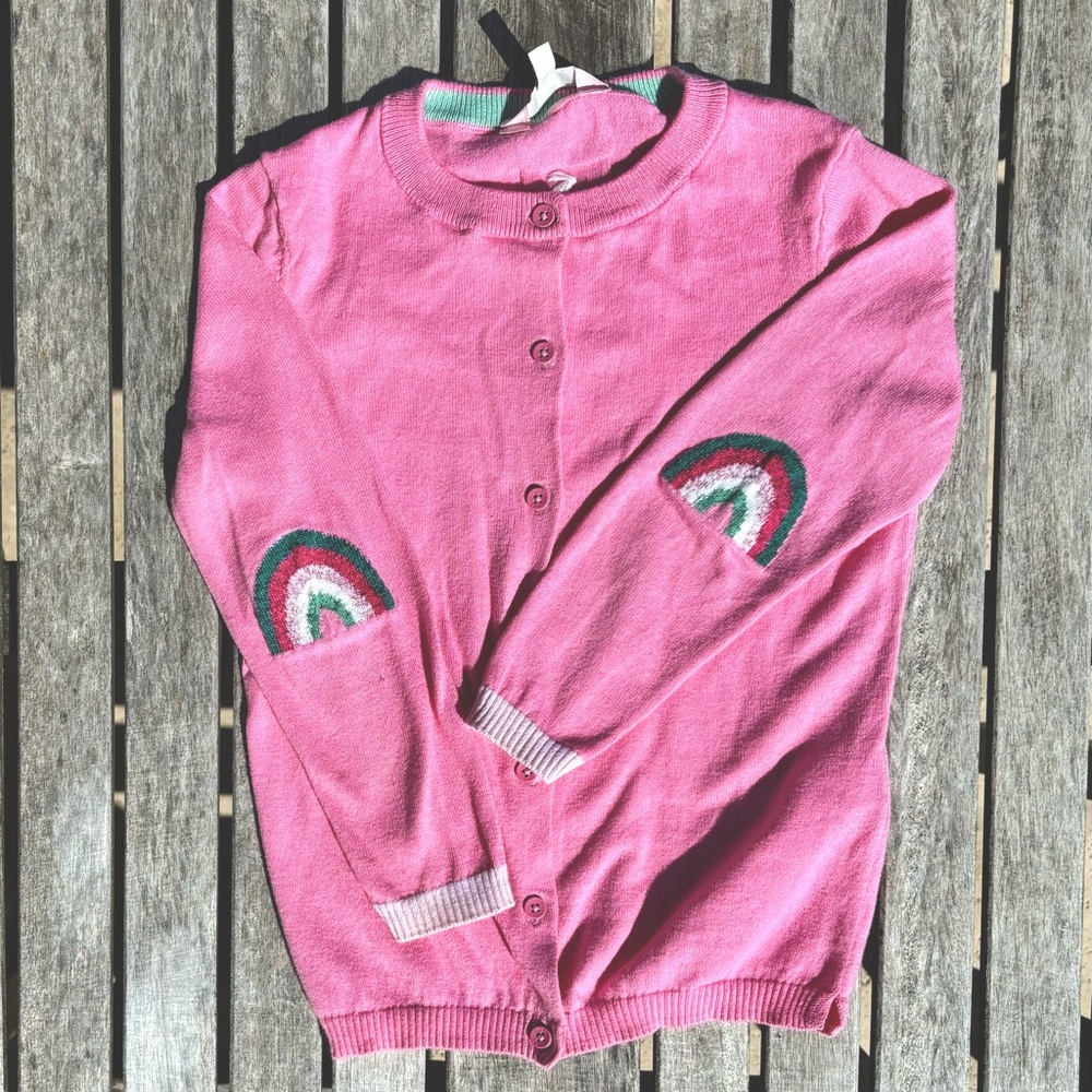 6 (116 cm) JOULES Candy Pink Rainbow Elbow Cardigan
